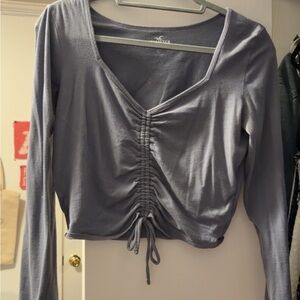 Hollister blue Gray Ruched Tie Front Blouse